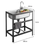 Multifunctional Freestanding 304Stainless Steel Sink Sink Kitchen Household Thickened Single Trough with Stand/Faucet Customized