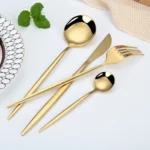 24Pcs Stainless Steel Dinnerware Set Black Gold Cutlery Spoon Fork Knife Western Cutleri Silverware tableware Set Supplies - Image 2