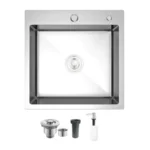 15 inch Drop In Bar Sink, 15x15" Single Bowl Topmount Steel Handmade 16 Gauge Top Counter for Wet Bar RV Outdoor Small Kitchen