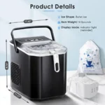 Countertop Portable Ice Maker Machine with Self-Cleaning 26Lbs/24H 9 Ice Cubes in 8 Mins Includes Ice Scoop and Basket Black fo - Image 3