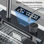 Multifunctional Kitchen Waterfall Sink Digital Display Large Single Gray Sink Dish Basin Sink 304 Stainless Steel - Image 5