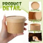 25/50 Pack 235ml/8oz Paper Soup Containers with Lids Disposable Food Containers Kraft Ice Cream Bowls Soup Cup Ice Cream Cups - Image 4