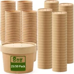 25/50 Pack 235ml/8oz Paper Soup Containers with Lids Disposable Food Containers Kraft Ice Cream Bowls Soup Cup Ice Cream Cups
