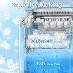 Portable Countertop Ice Maker, Self-Cleaning, 26Lbs/24H, 9 Cubes in 6 Mins for Kitchen Bar Party RV - Image 3
