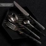 4pcs Stainless Steel Cutlery Set Black Electroplating Handle Knife Fork Spoon Luxury Dinnerware Home Flatware Dishware Safe - Image 2