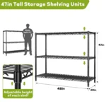 Storage Shelves, 48" L x 20" W x 47" H Heavy Duty Garage Wire Shelving Unit Loads 1200LBS, 3-Tier Adjustable Metal, Customized - Image 4