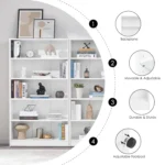 White Bookshelf for Bedroom 5 Shelf Office Bookcase 60 Inches Tall Modern Wood Bookshelf for Living Room 5 Tier, Customized - Image 6