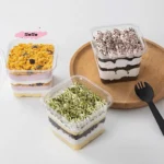 50Pcs 400ml Clear Plastic Dessert Cups with Lids Reusable Square Cupcake Containers Single Serve Sealed Mousse Cake Boxes - Image 2