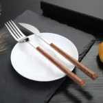 16pcs Stainless Steel Imitation Wooden Handle Cutlery Set Dinnerware Clamp Western Tableware Knife Fork Tea Spoon Silverware - Image 6