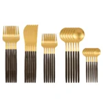 30Pcs Matte Black Gold Stainless Steel Cutlery Set Knife Fork Spoon Silverware Tableware Set Wedding Birthday Dinner Dinnerware - Image 2