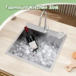 15 inch Drop In Bar Sink, 15x15" Single Bowl Topmount Steel Handmade 16 Gauge Top Counter for Wet Bar RV Outdoor Small Kitchen - Image 2