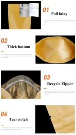 100PCS Stand-up Kraft Paper Foil Ziplock Storage Bag DIY Custom Logo Matcha Cocoa Powder Coffee Tea Spice Candy Beaf Pouches - Image 4