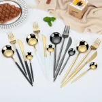 24Pcs Stainless Steel Dinnerware Set Black Gold Cutlery Spoon Fork Knife Western Cutleri Silverware tableware Set Supplies - Image 4