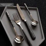 4pcs Stainless Steel Cutlery Set Black Electroplating Handle Knife Fork Spoon Luxury Dinnerware Home Flatware Dishware Safe