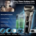 Pop-Up Trimmer Electric Shaver Stainless Steel Shaving Machine Men's 3D Triple Floating Blade Razor Shaver Barber Trimmer FK-605 - Image 5