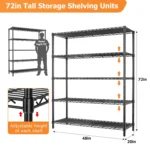 Storage Shelves Heavy Duty, 2 PCS 48" L x 20" W x 72" H Garage Wire Shelving Unit Loads 2000LBS, 5-Tier Adjustable, Customized - Image 2