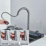Multifunctional Kitchen Waterfall Sink Digital Display Large Single Gray Sink Dish Basin Sink 304 Stainless Steel - Image 4