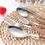 16pcs Stainless Steel Imitation Wooden Handle Cutlery Set Dinnerware Clamp Western Tableware Knife Fork Tea Spoon Silverware - Image 5