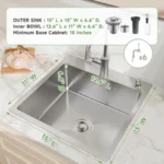 15 inch Drop In Bar Sink, 15x15" Single Bowl Topmount Steel Handmade 16 Gauge Top Counter for Wet Bar RV Outdoor Small Kitchen - Image 3