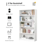 White Bookshelf for Bedroom 5 Shelf Office Bookcase 60 Inches Tall Modern Wood Bookshelf for Living Room 5 Tier, Customized - Image 4
