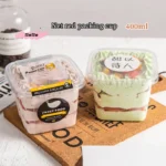 50Pcs 400ml Clear Plastic Dessert Cups with Lids Reusable Square Cupcake Containers Single Serve Sealed Mousse Cake Boxes
