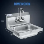 304 Stainless Steel Wall Mount Hand Sink with Gooseneck Faucet, 17x15 Inch Utility Basin for Kitchen, Bar, Restaurant - Image 2
