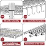 5 Tier 48" Wx24''Dx81''H Wire Shelving with Wheels 3000lbs NSF Certified Storage Shelves Heavy Duty Metal Shelf, Customized - Image 5