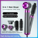 5-in-1 Negative Ion Hair Dryer Styler Straightener Curler Fast Drying Strong Wind 110V/220V for Home Travel Salon