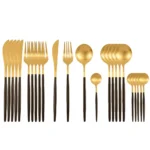 24Pcs Stainless Steel Dinnerware Set Black Gold Cutlery Spoon Fork Knife Western Cutleri Silverware tableware Set Supplies